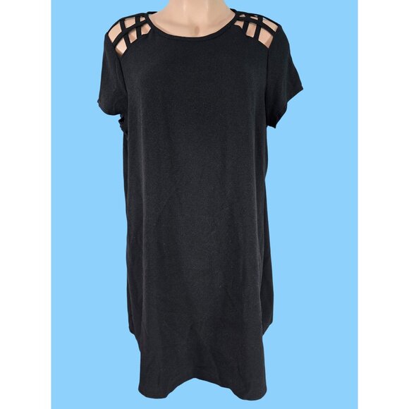 Speechless Size 2X Cut Out Sleeve Swing Dress Black with 1/4 Zip Back - Picture 1 of 9